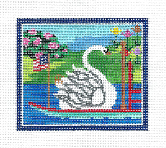 Boston Commons Swan Boat handpainted 18 Mesh Needlepoint Canvas by Starke Art from CBK
