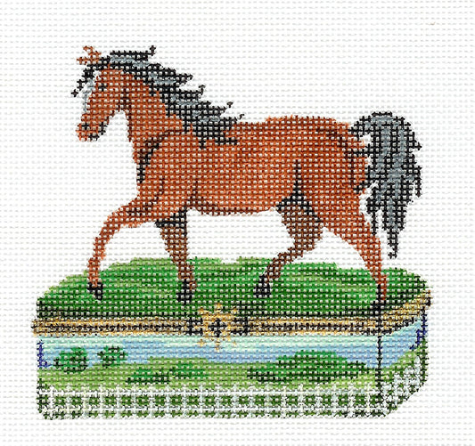 Horse ~ Bay Horse "Porcelain Box" handpainted Needlepoint Canvas by Patti Mann