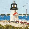 Travel Canvas ~ Brant Point Lighthouse on Nantucket handpainted 18 mesh 5" Sq. Needlepoint Canvas by Needle Crossings