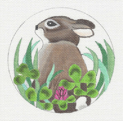 Canvas~Bunny in Clover handpainted Needlepoint Canvas~by Susan Roberts
