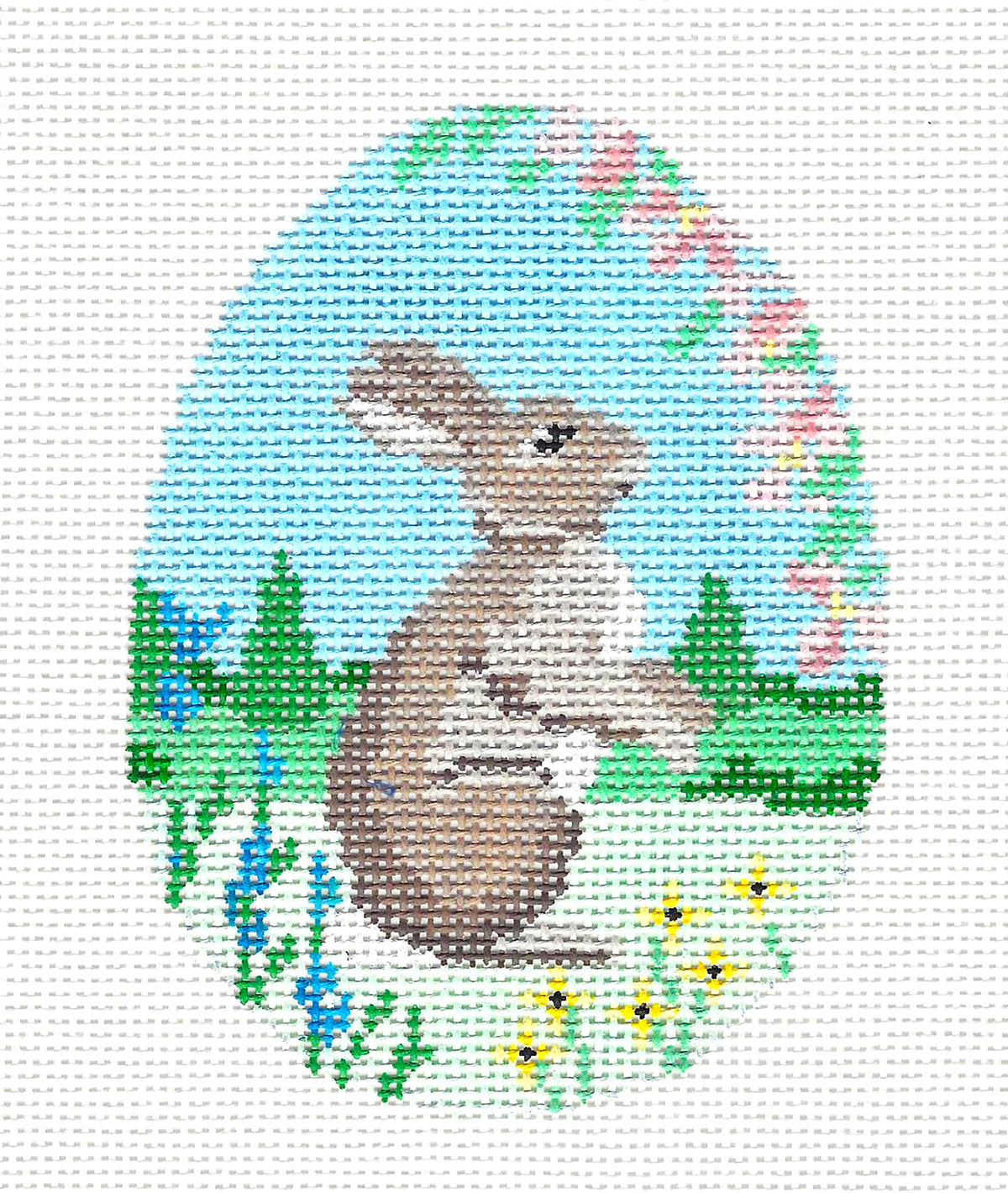 Egg ~ Spring Bunny & Flowers EGG handpainted Needlepoint Ornament by Susan Roberts