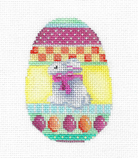 Easter Egg ~ Easter Egg with White and Grey Bunny & Jelly Beans handpainted Needlepoint Canvas Ornament by Assoc. Talents