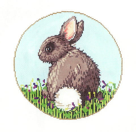 "Spring Bunny Tail"  LG. 6.25" Round handpainted Needlepoint Canvas by Sandra Gilmore