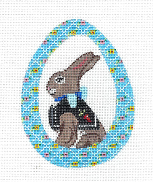 Bunny Rabbit in Jacket Floral Egg Ornament handpainted Needlepoint Canvas by MM Designs