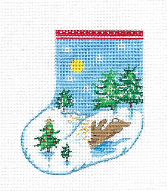 Christmas ~ Bunny Rabbit in the Christmas Trees Mini Stocking Ornament handpainted Needlepoint Canvas by MM Designs