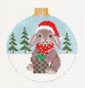 Bunny Rabbit in a Santa Hat with Gift handpainted 18 Mesh Needlepoint Ornament Canvas by Susan Roberts