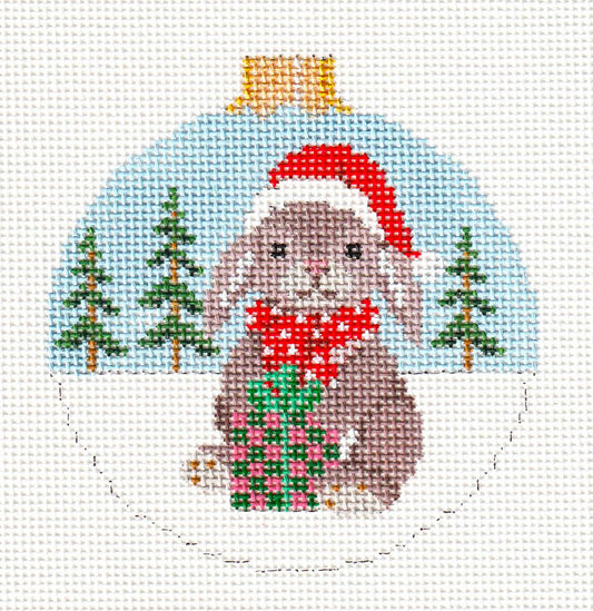 Bunny Rabbit in a Santa Hat with Gift Ornament handpainted Needlepoint Canvas by Susan Roberts