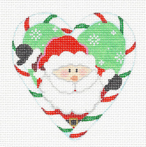 Christmas Heart ~ Santa in Candy Cane Heart on 18 Mesh handpainted Needlepoint Canvas by Pepperberry