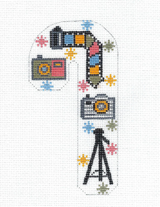 Candy Cane ~ Photographer's Camera  Medium Candy Cane handpainted Needlepoint Canvas CH Design ~Danji
