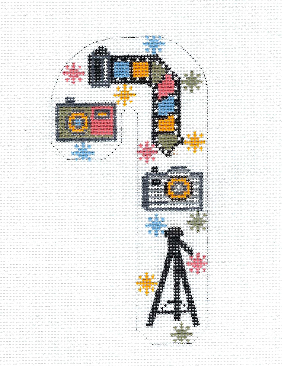 Candy Cane ~ Photographer's Camera Medium Candy Cane handpainted Needlepoint Canvas CH Design ~Danji