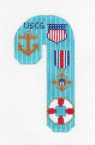 Candy Cane ~ United States COAST GUARD Military Medium Candy Cane handpainted Needlepoint Canvas by CH Design ~Danji