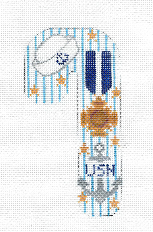 Candy Cane ~ US Navy Military Medium Candy Cane handpainted Needlepoint Canvas CH Design ~Danji