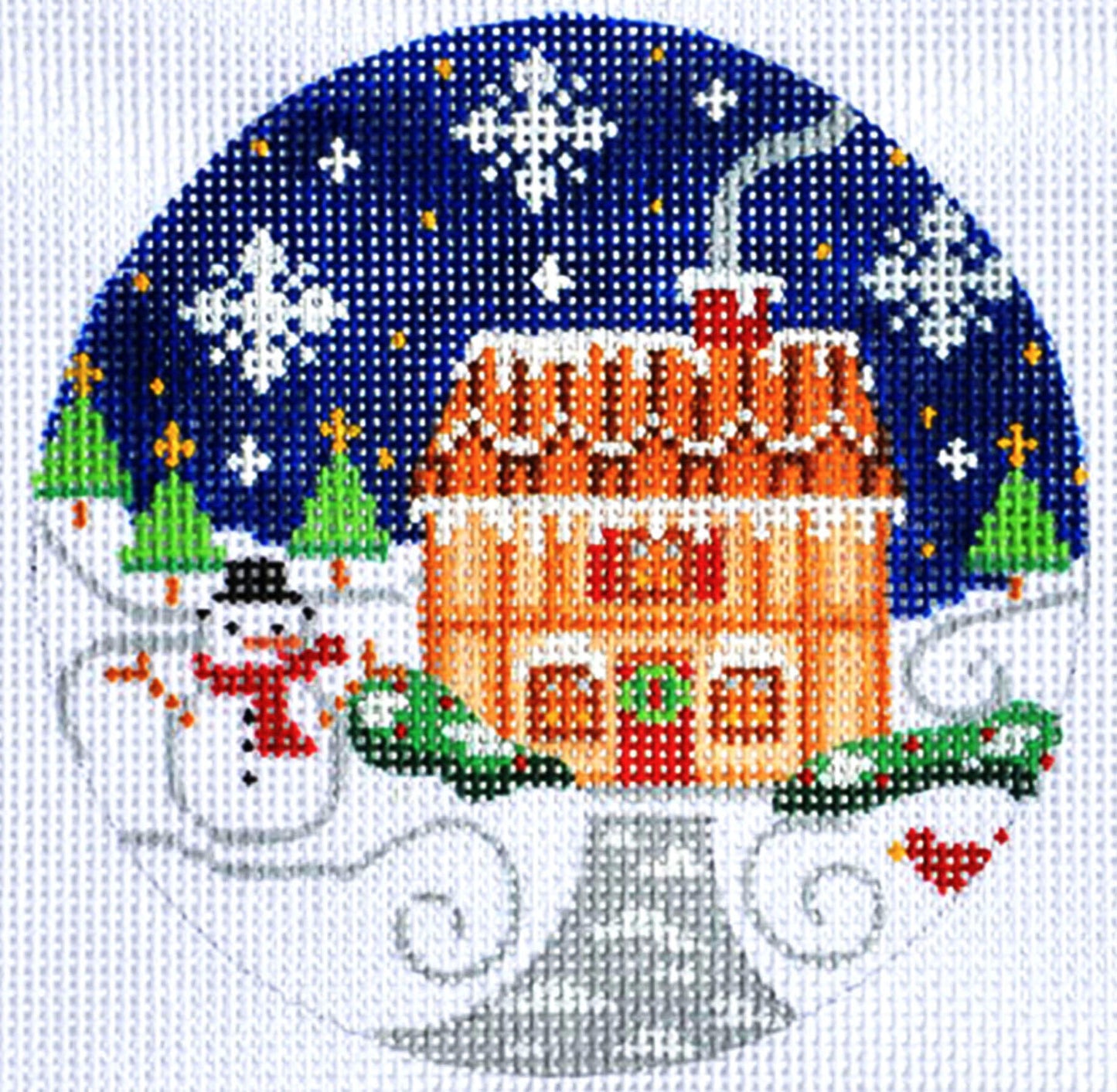 Village Series ~ House with Snowman handpainted Needlepoint Ornament by CH Designs ~ Danji