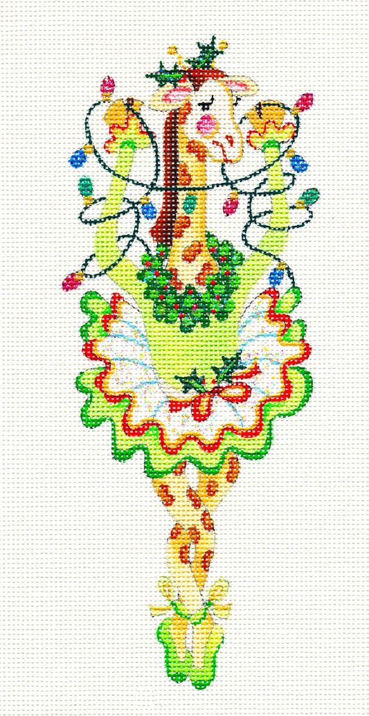 Christmas ~ Ballerina Giraffe with Christmas Lights handpainted Needlepoint Canvas by Strictly Christmas