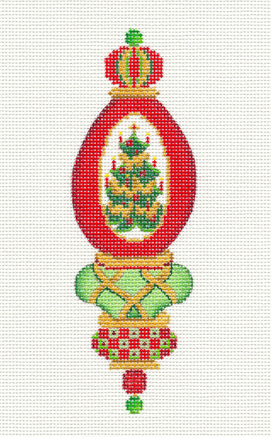 Ornament ~ Christmas Tree Green and Red Ornament handpainted Needlepoint Canvas by Strictly Christmas