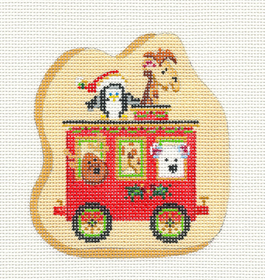 Train~Car With Animals on hand painted Needlepoint Canvas~by Strictly Christmas