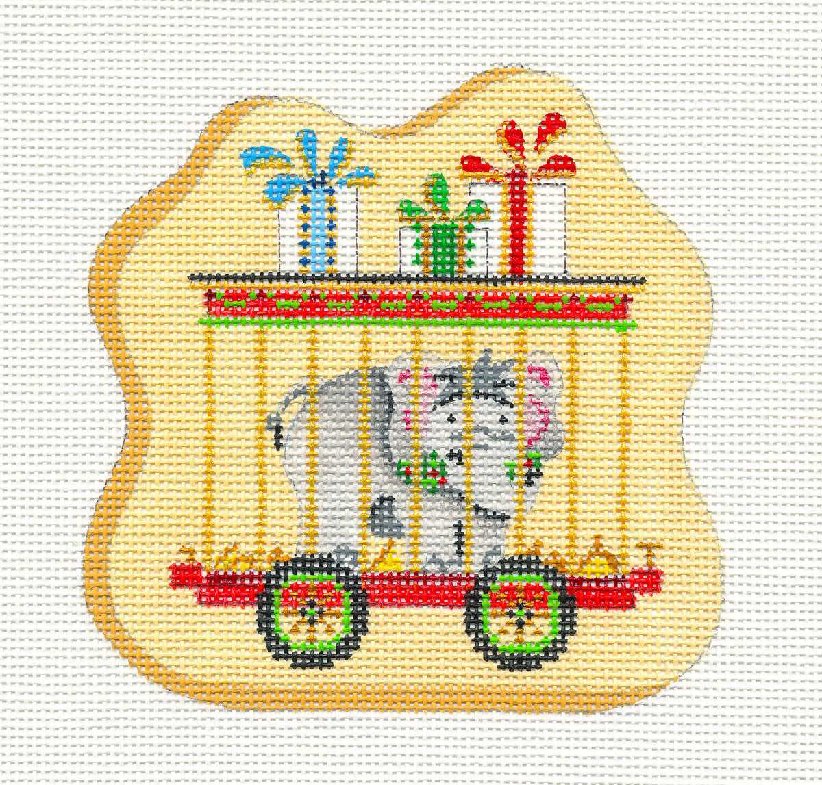 Train~Car With Elephant on hand painted Needlepoint Canvas~ by Strictly Christmas