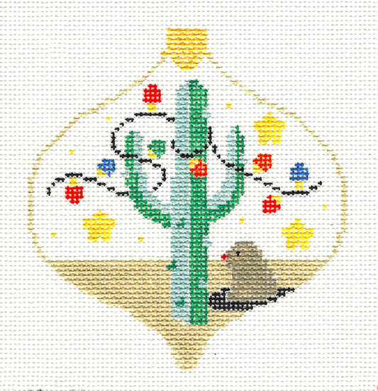 Bauble ~ Southwest Cactus & Christmas Lights Bauble handpainted Needlepoint Ornament Canvas Kathy Schenkel