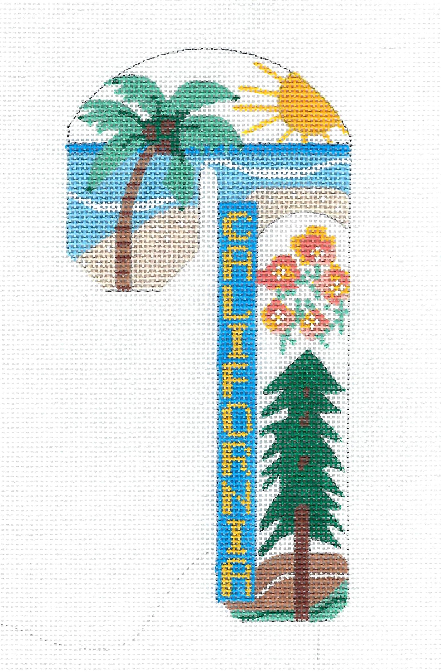 CALIFORNIA  State Destination Lg. Candy Cane handpainted Needlepoint Canvas by CH Design from Danji