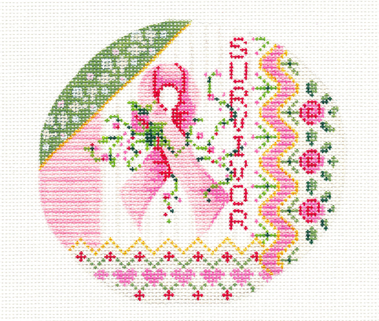 Kelly Clark ~ Breast Cancer Pink Ribbon SURVIVOR handpainted Needlepoint Canvas by Kelly Clark