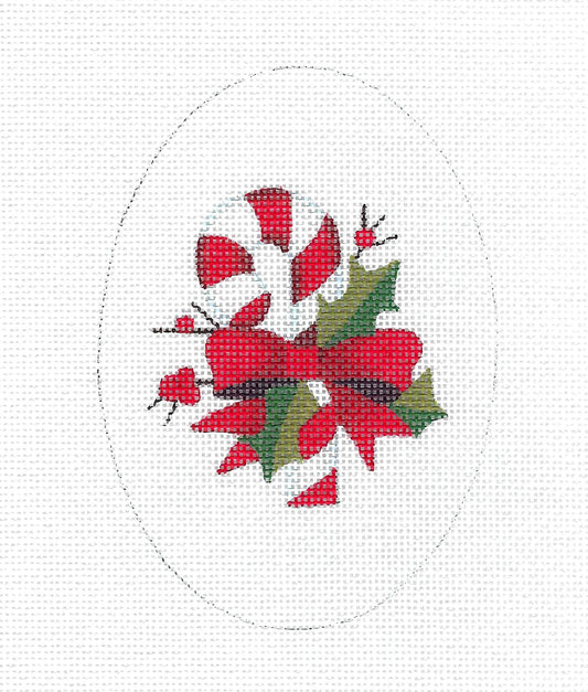 Candy Cane & Holly Oval Christmas handpainted Needlepoint Canvas by Raymond Crawford