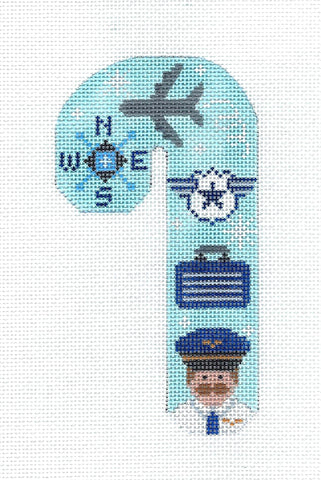 Candy Cane ~ Airline Pilot Med. Candy Cane  handpainted Needlepoint Canvas by CH Designs ~Danji
