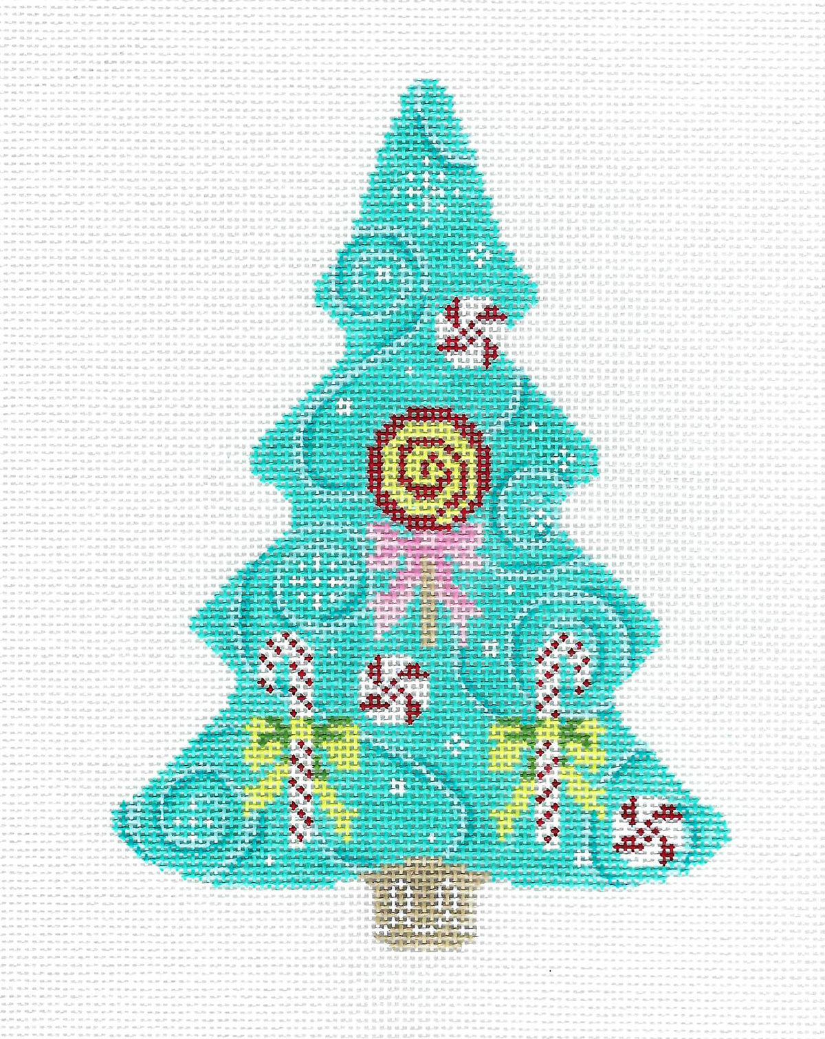 LG. Lollipop & Candy Cane Tree Ornament handpainted 18 Mesh Needlepoint Canvas by Kelly Clark