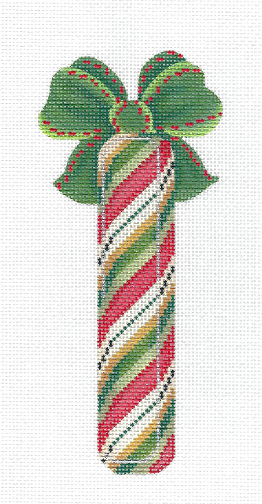 Candy Stick ~ Pear Berry Punch Green, Red & White Stripes Candy Stick handpainted 18 mesh Needlepoint Canvas by Kelly Clark