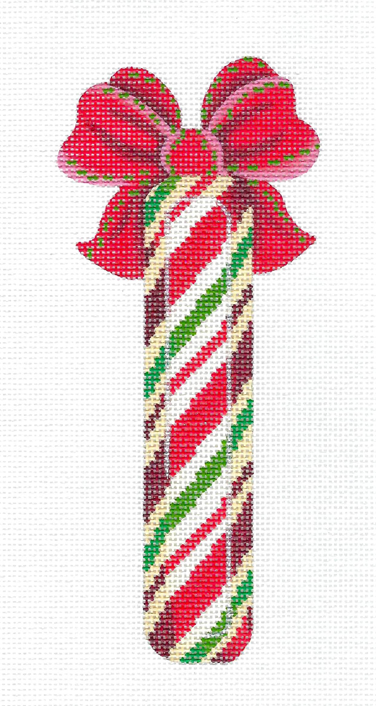 Candy Stick ~ Green, Red & White Stripes Candy Stick handpainted 18 mesh Needlepoint Canvas by Kelly Clark