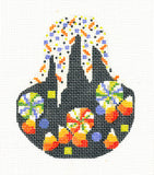 Kelly Clark Pear ~ Pear "The Hallow Candy Toss" Candy Corn Ornament & STITCH GUIDE handpainted Needlepoint Canvas