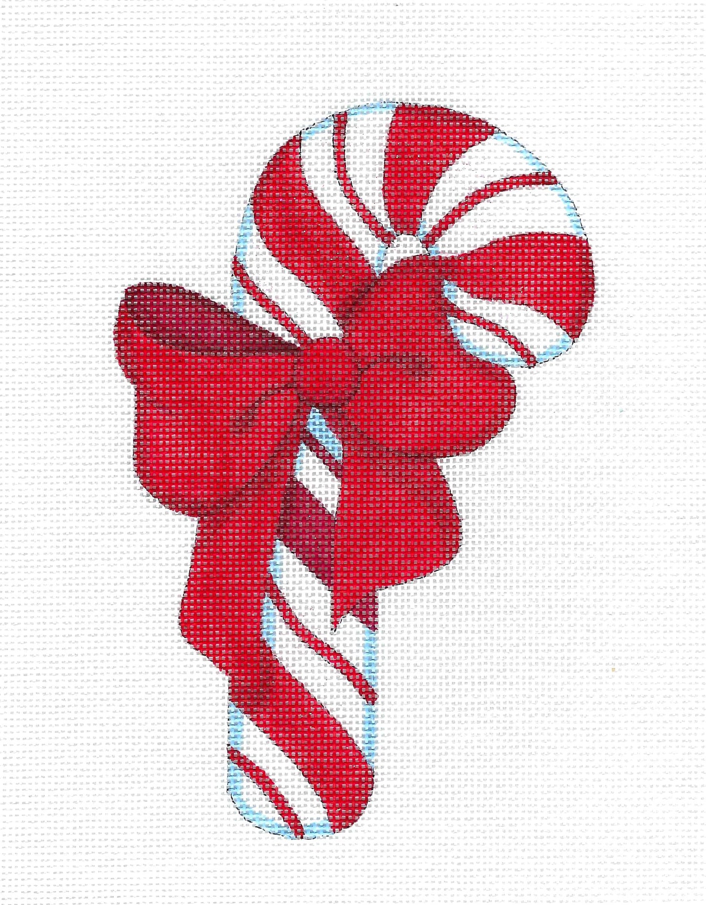 Christmas ~ Red & White Candy Cane with Bow handpainted Needlepoint Canvas by Raymond Crawford