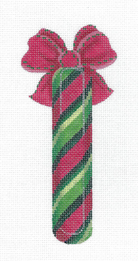 Candy Stick ~ Tutti Fruity Candy Stick with Bow Handpainted 18 mesh Needlepoint by Kelly Clark