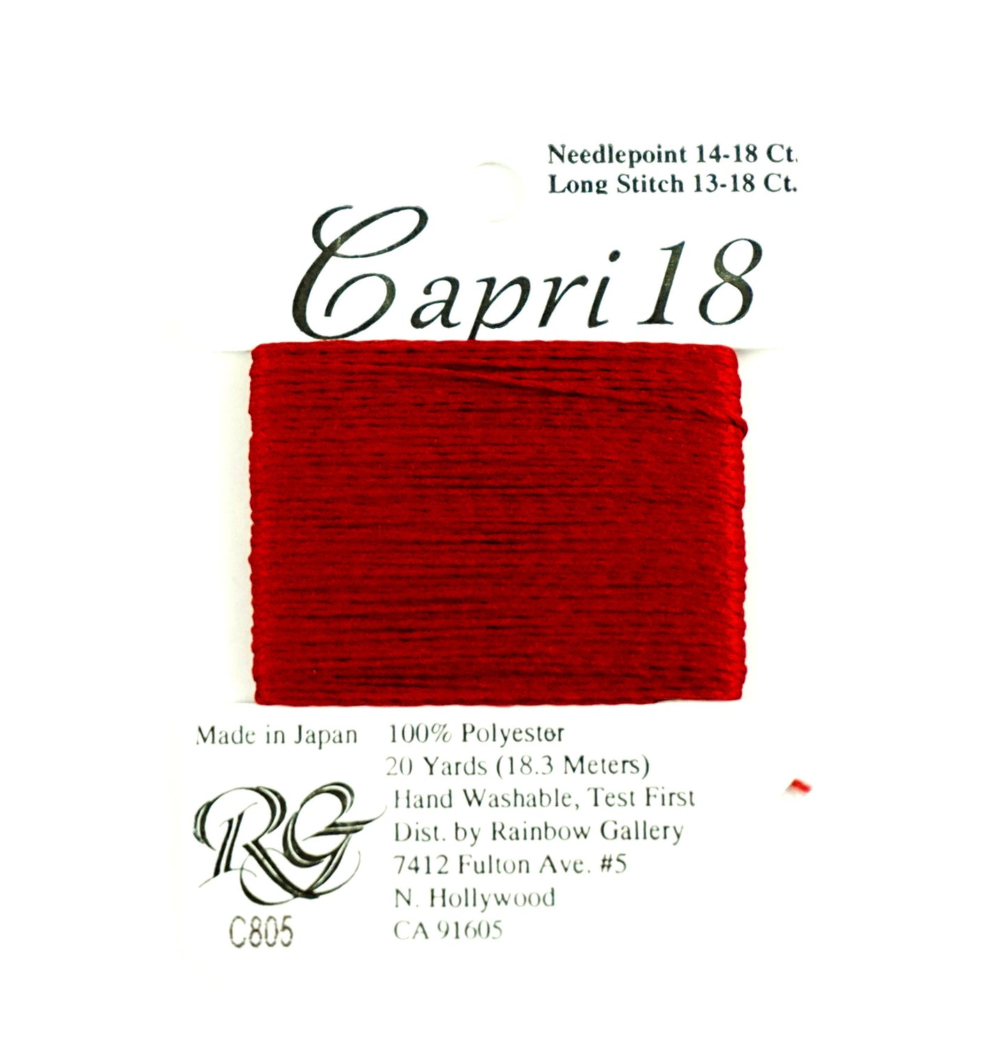 CAPRI 18 ~ Stitching Fiber Scarlet #C805 20 Yd. Single Ply Needlepoint Thread by Rainbow Gallery