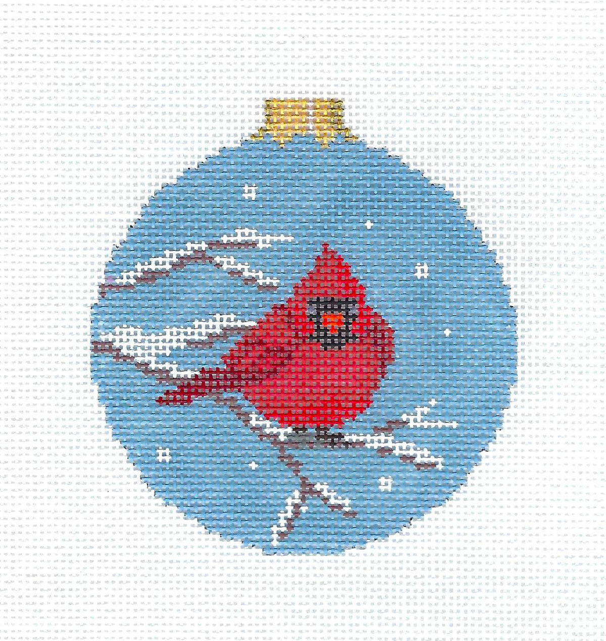 Bird ~ Cardinal on a Snowy Tree Branch handpainted 18 mesh Needlepoint Ornament by Susan Roberts
