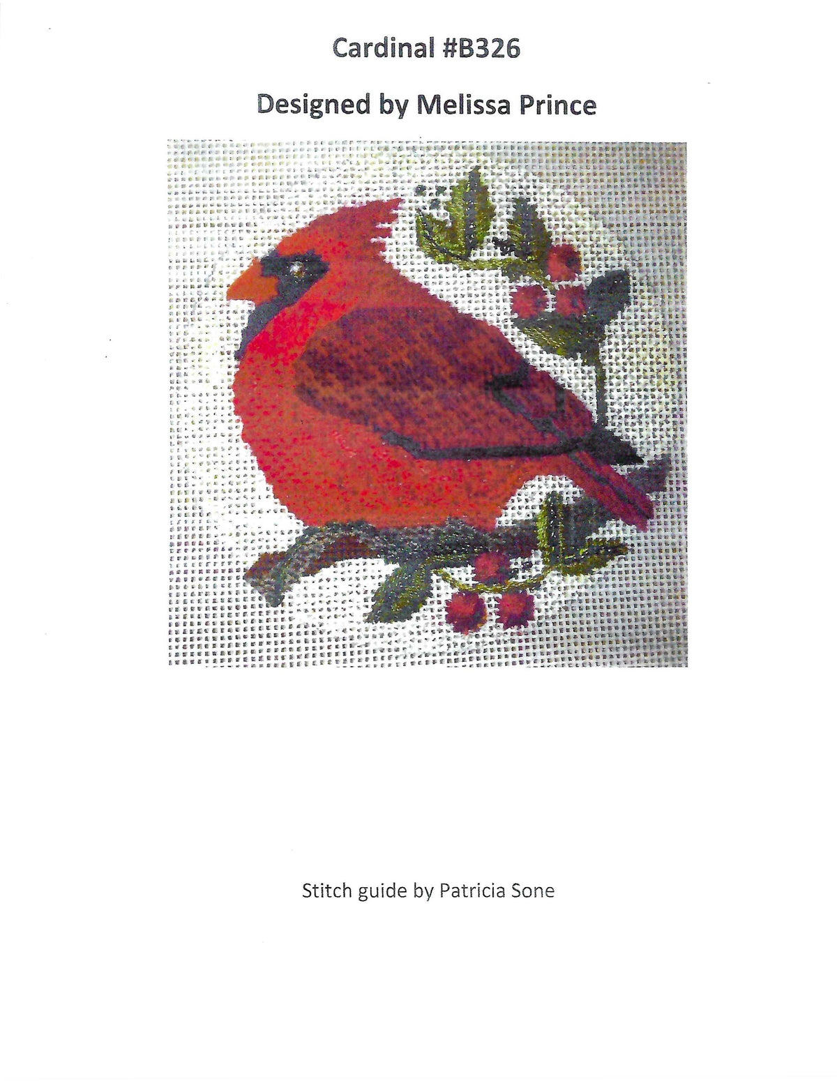 Bird Canvas ~ Cardinal Bird handpainted 4" Rd. Ornament & STITCH GUIDE Needlepoint Canvas by Melissa Prince