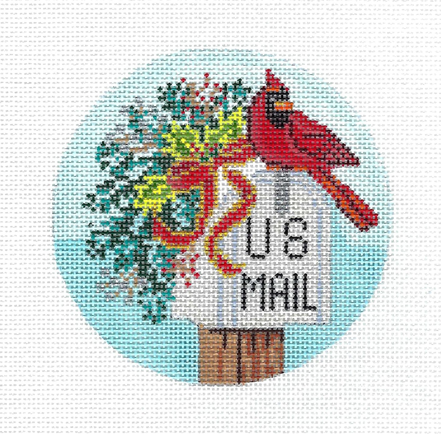 Christmas ~ Cardinal on a Mail Box handpainted 18 mesh Needlepoint Canvas by Alice Peterson