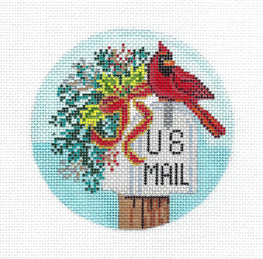 Christmas ~ Cardinal on a Mail Box handpainted 18 mesh Needlepoint Canvas by Alice Peterson