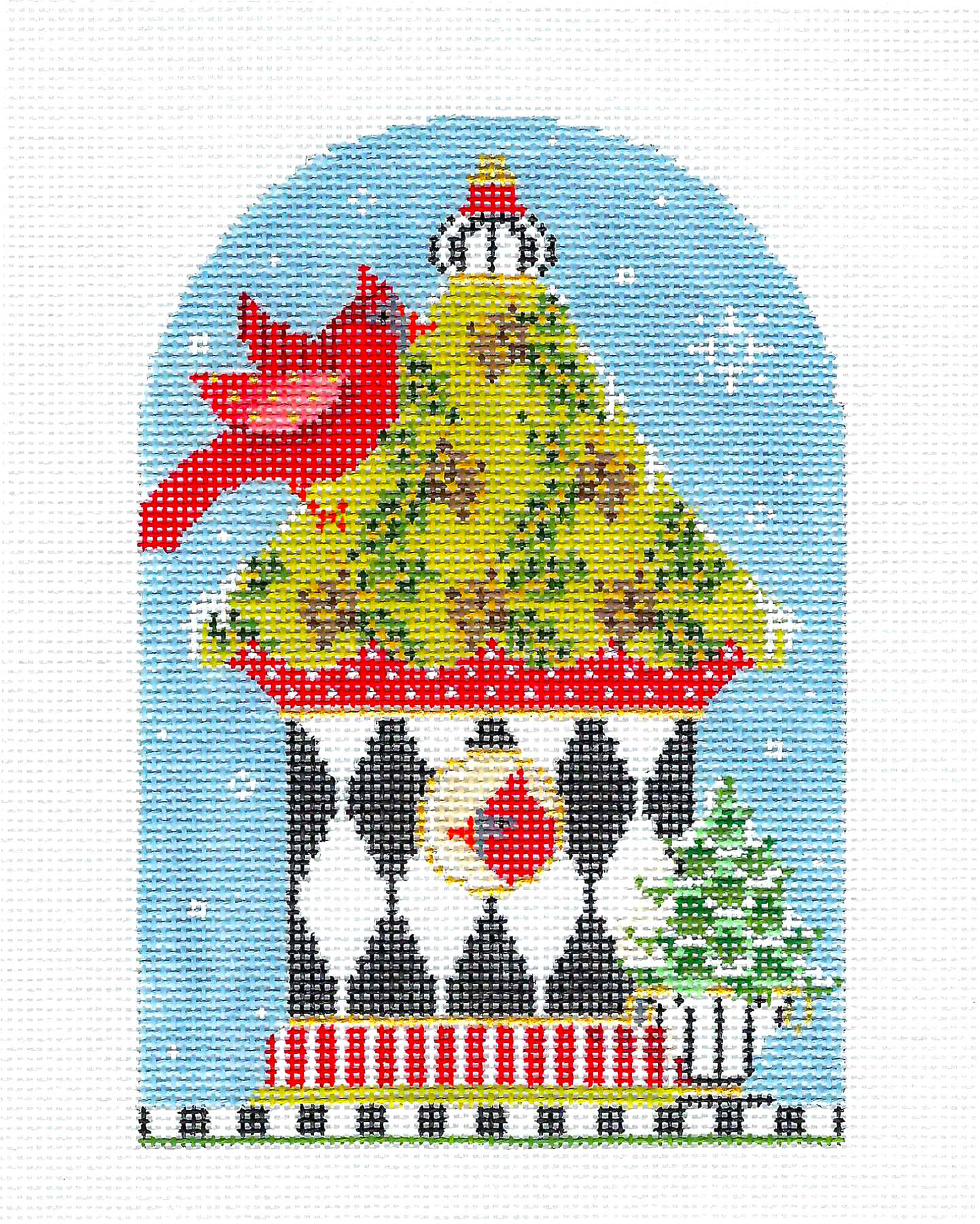 Kelly Clark ~  Cardinal's Christmas Birdhouse handpainted Needlepoint Canvas by Kelly Clark
