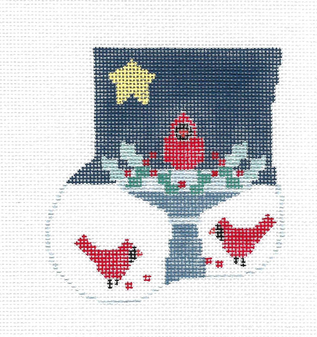 Bird Canvas ~ 3 Cardinals Mini Stocking Ornament handpainted Needlepoint Canvas by Kathy Schenkel