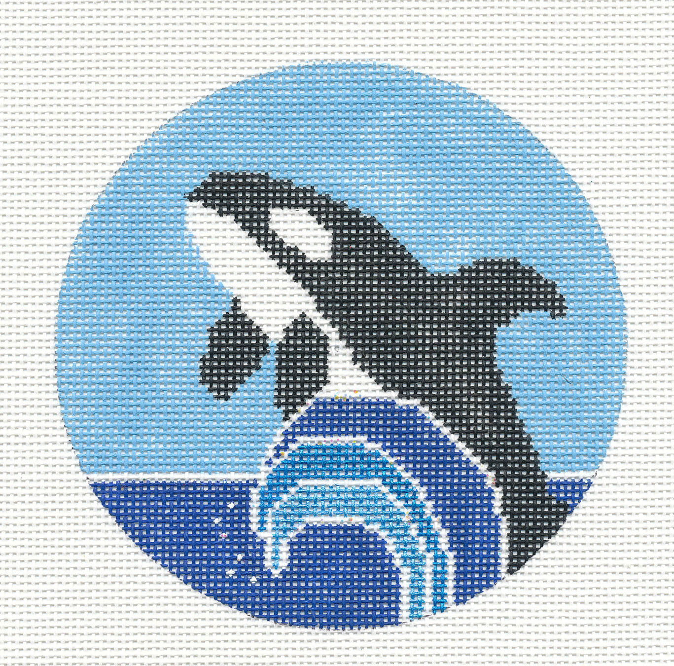 Round ~ Orca Killer Whale 4.25" handpainted Needlepoint Ornament by Christine from Danji Designs