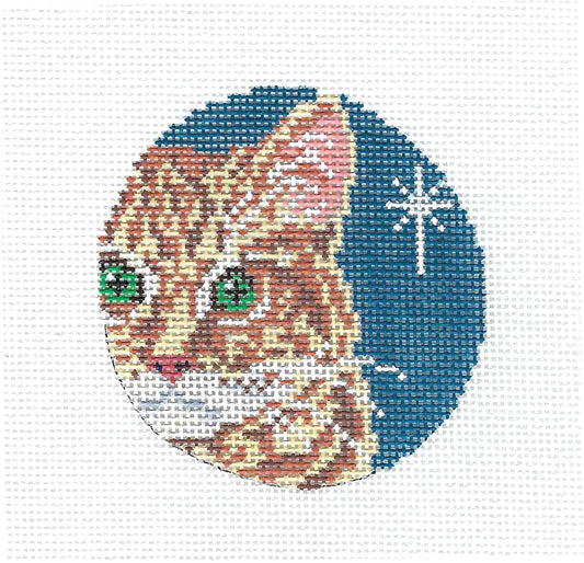 Cat Round ~ Orange Tabby Cat Face 3" Ornament 18 mesh handpainted Needlepoint Canvas by Needle Crossings