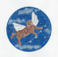 Rainbow Bridge ~ Angel CAT in Heaven 18 Mesh handpainted 4.5" Rd. Needlepoint canvas by Ginny Diezel from CBK