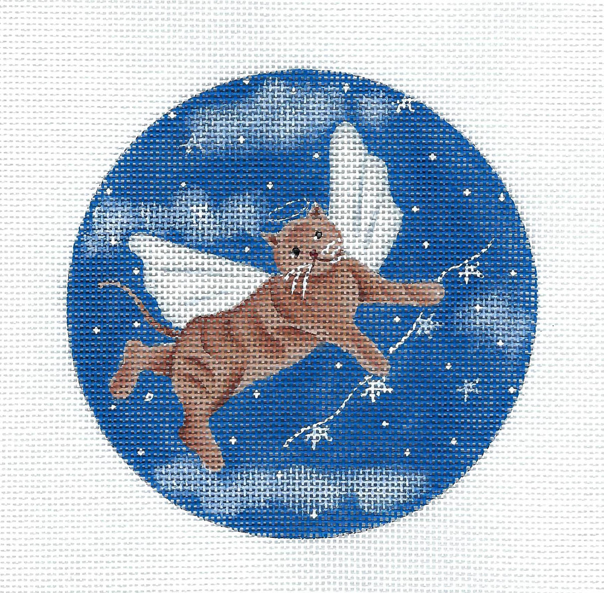 Rainbow Bridge ~ Angel CAT in Heaven 18 Mesh handpainted 4.5" Rd. Needlepoint canvas by Ginny Diezel from CBK