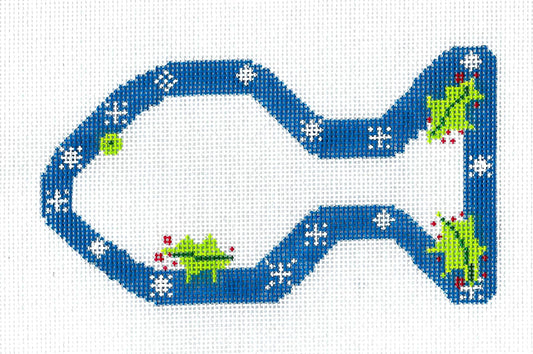 Cat ~ Cat Fish with Holly Blue Ornament handpainted Needlepoint Canvas by BP from Danji