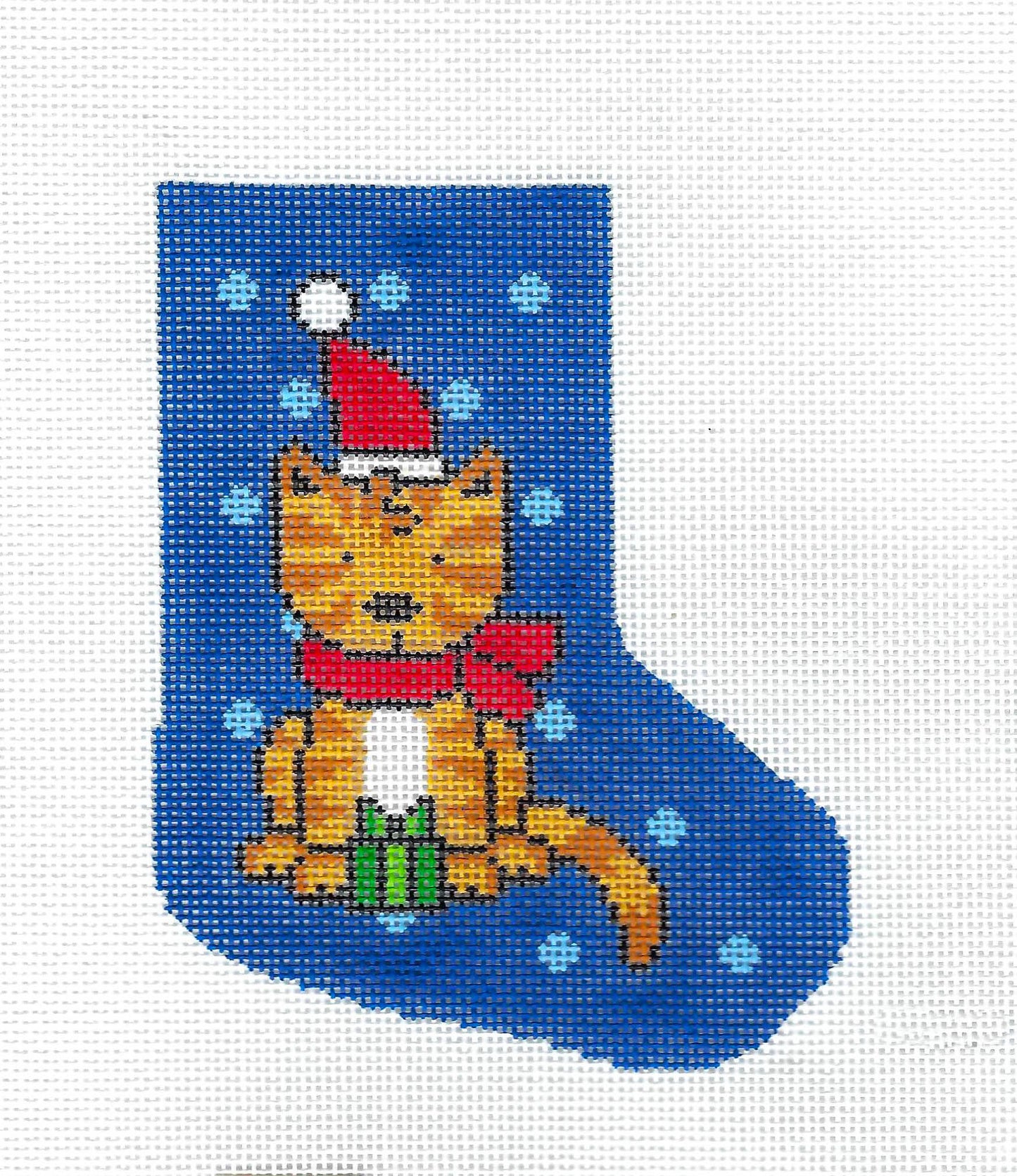 Mini Stocking ~ Christmas Santa Kitty with Gift Mini Stocking Ornament on 18 mesh handpainted Needlepoint Canvas by LEE *RETIRED*