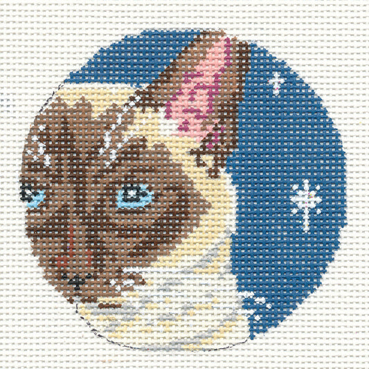 Cat Round ~ Siamese Cat Face 3" Ornament 18Mesh handpainted Needlepoint Canvas by Needle Crossings