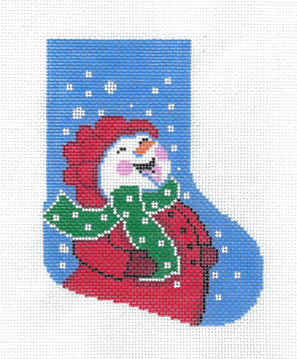 Mini Stocking ~ Snowman Catching Snowflakes Mini Stocking handpainted 18 Mesh Needlepoint Canvas by  LEE