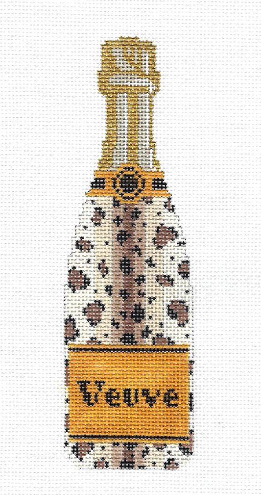 "Veuve" Champagne Bottle in Leopard Print handpainted Needlepoint Canvas by C'ate La Vie