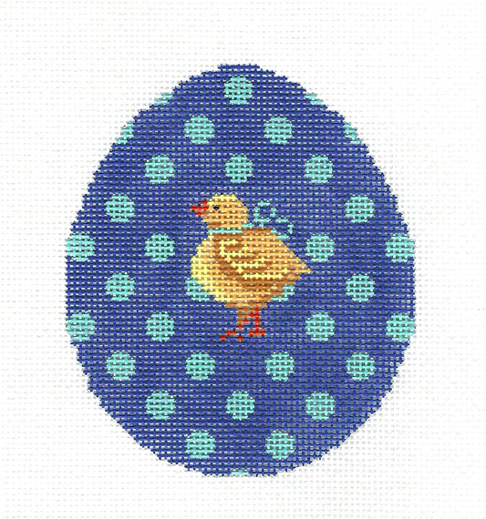 Kelly Clark ~Yellow Chick on a Blue Dotted Egg handpainted Needlepoint Ornament by Kelly Clark