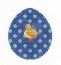 Kelly Clark ~Yellow Chick on a Blue Dotted Egg handpainted Needlepoint Ornament by Kelly Clark